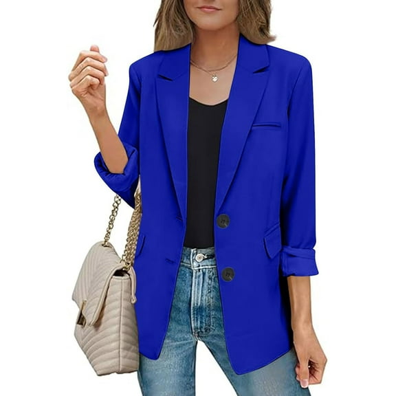 Women's Lightweight Casual Long Sleeve Open Front Lapel Collar Button Down Work Coat Jacket