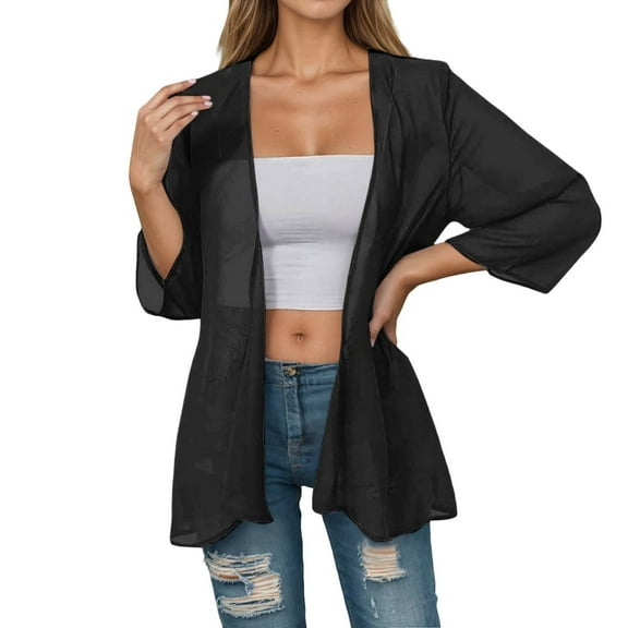Women's Lightweight Chiffon Cardigan Casual Beach Cover Up Summer Spring Basic Open Front Knit Sweater For Daily Wear And Vacation Upf 50 Long Sleeve Women Upf 50 Long Sleeve Women
