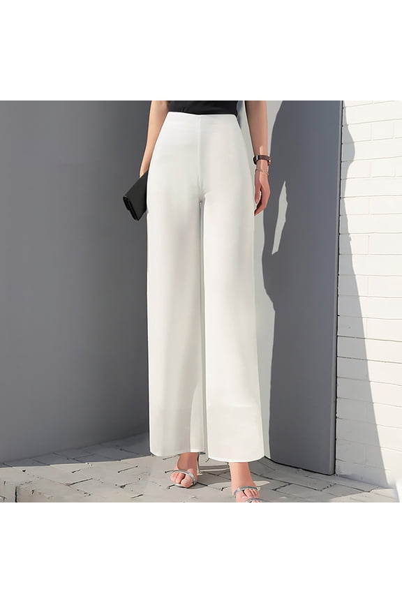Women's Lightweight Chiffon High Elastic Waist Flowing Trousers Flared Straight Leg Women Wedding Culottes Business Casual Pants for Women Long Womens Casual Harem Baggy Pants Pants for Women Work