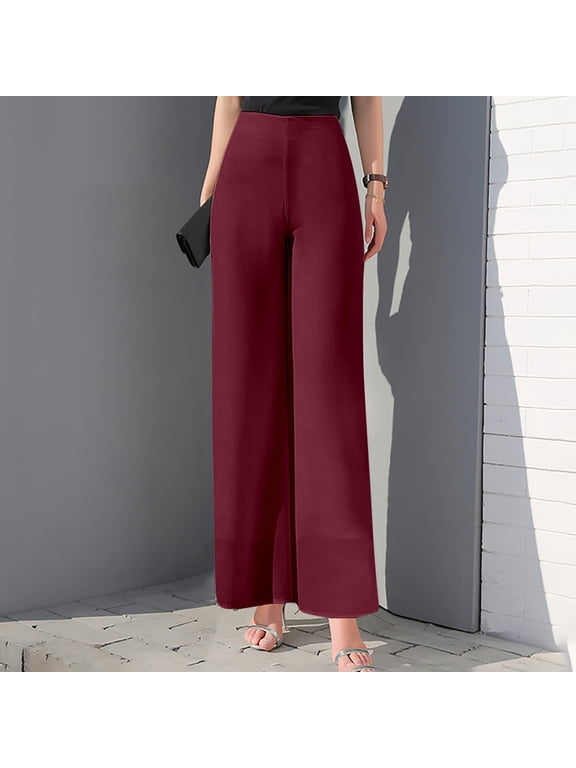 Women's Lightweight Chiffon High Elastic Waist Flowing Trousers Flared Straight Leg Women Wedding Culottes Business Casual Pants for Women Long Womens Casual Harem Baggy Pants Pants for Women Work