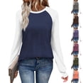 thumbnail image 1 of Women's Lightweight Color Block Long Sleeve Round Neck Shirt Blouse Top Casual Loose Fit Breathable Fashion Wear Everyday Essential | CSEONE,Hot Pink L, 1 of 9