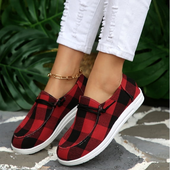 Women's Lightweight Comfort Walking Shoes, Flat Canvas Casual Breathable Lining Non Slip Sole, Classic Slip on Sneakers for Everyday Walking