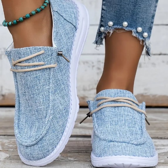 Women's Lightweight Comfort Walking Shoes, Flat Canvas Casual Breathable Lining Non Slip Sole, Classic Slip on Sneakers for Everyday Walking