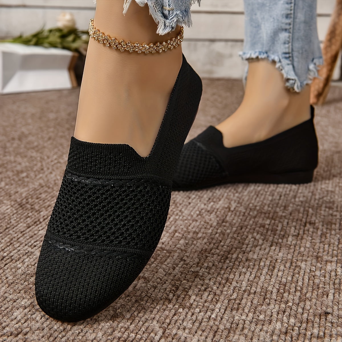 Women's Lightweight & Comfortable Shoes, Breathable Knit Flat Shoes ...