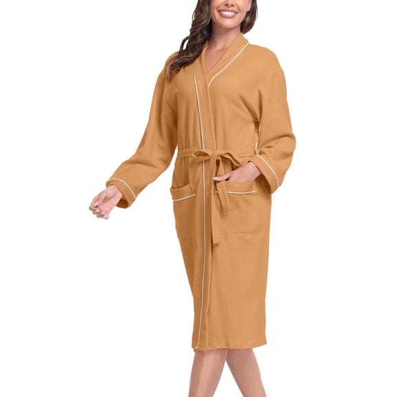 Women's Lightweight Cotton Bathrobe, Absorbent Spa Robe with Front Pockets, Soft Terry Cloth Dressing Gown for Hotel Style Luxury, Home Relaxation and After Shower Comfort Yellow