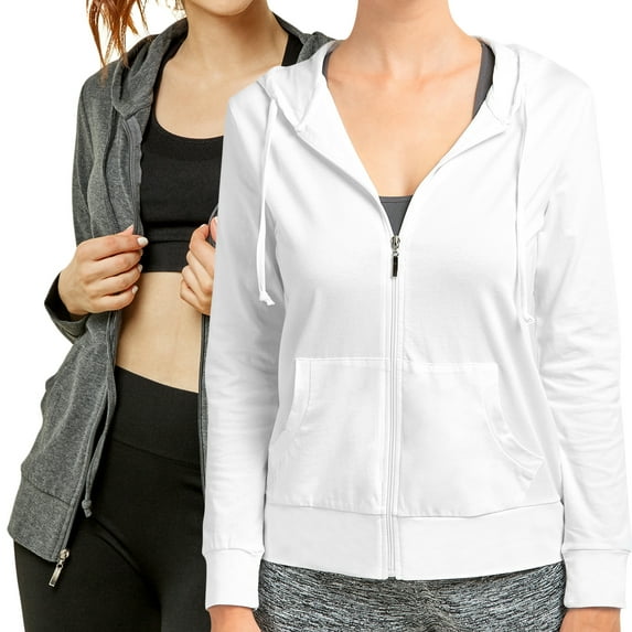 Women's Lightweight Cotton Blend Long Sleeve Zip Up Thin Hoodie Jacket