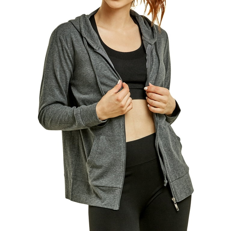 Women s Lightweight Cotton Blend Long Sleeve Zip Up Thin Hoodie Jacket