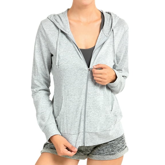 Women's Lightweight Cotton Blend Long Sleeve Zip Up Thin Hoodie Jacket