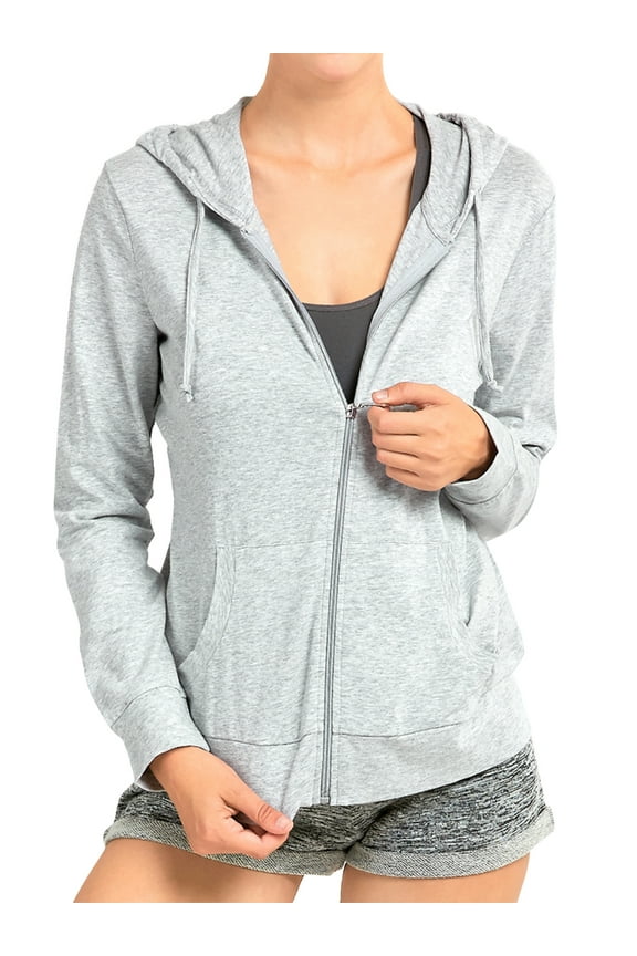 Women's Lightweight Cotton Blend Long Sleeve Zip Up Thin Hoodie Jacket