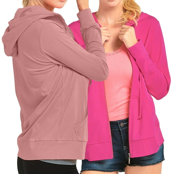 Women's Lightweight Cotton Blend Long Sleeve Zip Up Thin Hoodie Jacket