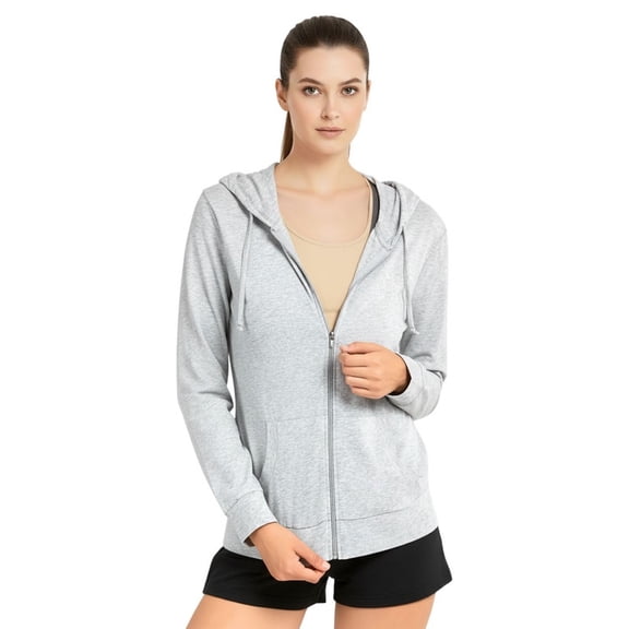 Women’s Lightweight Cotton Hoodie with Packets S-3XL Full Zip Cotton Blend Drawstring Zipper Hooded Sweatshirt Jacket Regular & Plus Size Casual Womenswear Activewear