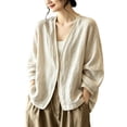 thumbnail image 1 of Women’s Lightweight Cotton Linen Open Front Duster Cardigan, Loose Long Sleeve Beach Cover Up Outerwear Beige L, 1 of 5