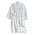 thumbnail image 1 of Women's Lightweight Cotton Robe Casual 3/4 Sleeve Floral Kimono Robes Side Tie Loose Soft Lounge Sleepwear Yellow M, 1 of 2