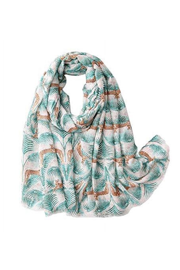 Women's Lightweight Cotton Scarf - Tropical Palm Leaf & Leopard Print, 31x71 Inches, Soft & Breathable, Versatile Beach Wrap, Shawl, Headscarf, Perfect for Spring Summer