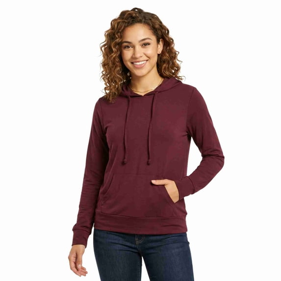 COUVER Women's Lightweight Cotton Jersey Pullover Hoodie Burgundy Large
