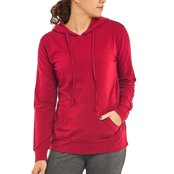 Women's Lightweight Cotton Single Jersey Active Pullover Hoodie Sweatshirt, Red L, 1 Pack