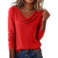 thumbnail image 1 of Women's Lightweight Cowl Neck Sweater, Soft Knit Pullover Top, Long Sleeve Comfort Wear, Everyday Basic Sweater, Fall Winter Layering Piece, Breathable Casual Blouse Red XXL, 1 of 7