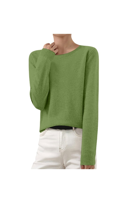 Women's Lightweight Crew Neck Sweater - Soft Knitted Long Sleeve Pullover for Spring Fall