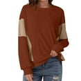 thumbnail image 1 of Women's Lightweight Crewneck Sweatshirts Patchwork Loose Baggy Pullovers Long Sleeve Casual Workout Fall Tops (L, Brown), 1 of 6