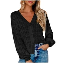 Women's Lightweight Crochet Cropped Cardigan 2024 V Neck Long Sleeve Button Down Bolero Shrug Sweater Tops