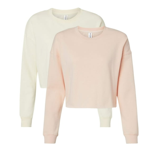 Women's Lightweight Crop Crewneck Sweatshirt, 80/20 Cotton/Polyester Fleece Long Sleeve Winter Sweater (Bone Blush 2 Pack, XS)