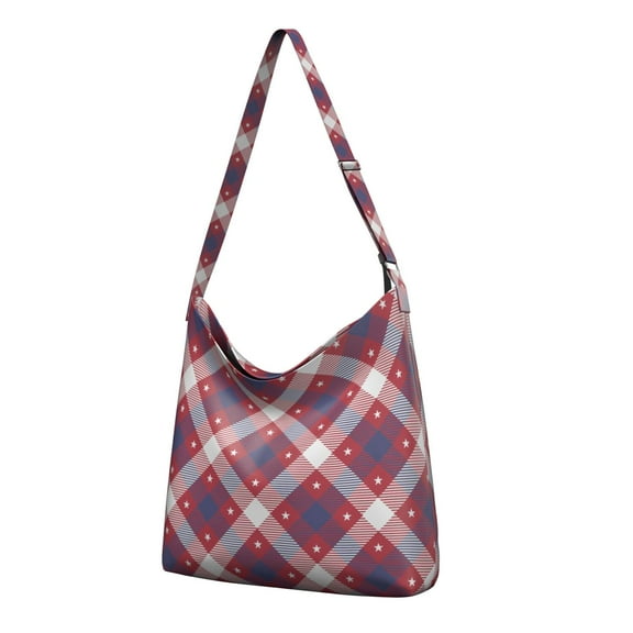 Women's Lightweight Crossbody Shoulder Bag - Buffalo Plaid & Checkered Print Spacious Tote for Work/Travel
