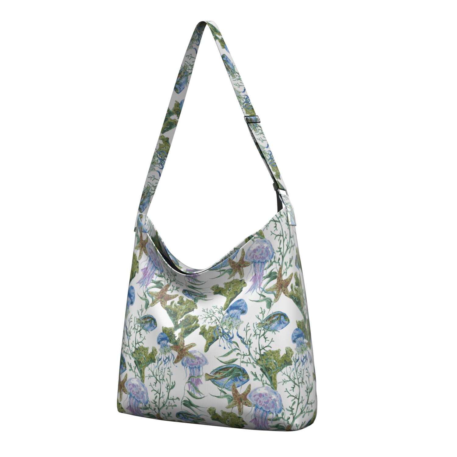 Women's Lightweight Crossbody Shoulder Bag with Starfish & Seashells Print - Spacious Beach Tote for Travel & Work