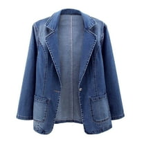 Women's Lightweight Denim Jacket Solid Color Long Sleeve Blazers Slim Fit Casual Fashion 2025