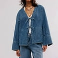 thumbnail image 1 of Women's Lightweight Denim Jacket With Tie Front Versatile Long Sleeve Pocket Hoodless Casual, 1 of 9