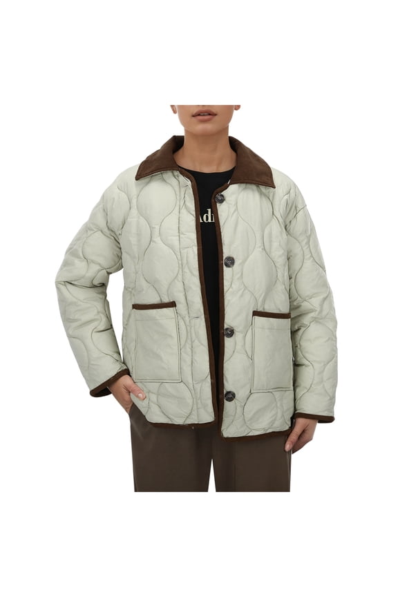 Women's Lightweight Down Quilted Jacket with Contrast Lapel for Windproof Warmth and Comfort