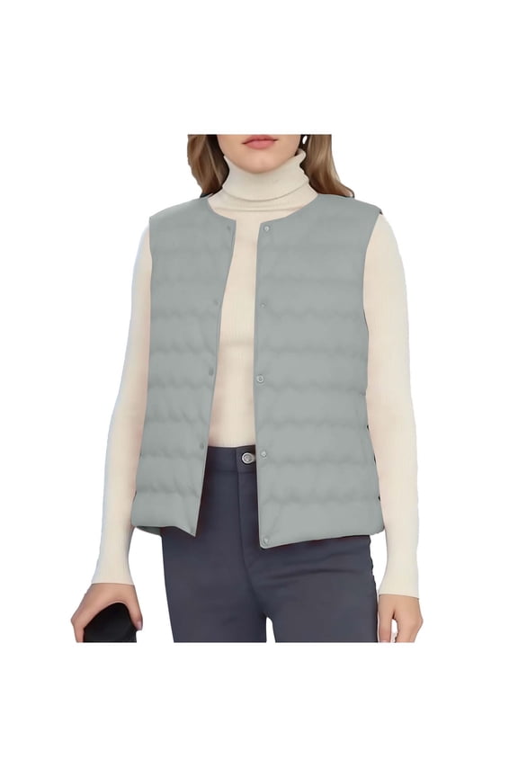 Women's Lightweight Down Vest Crewneck Button Down Packable Puffer Vest Ultra Light Sleeveless Waistcoat