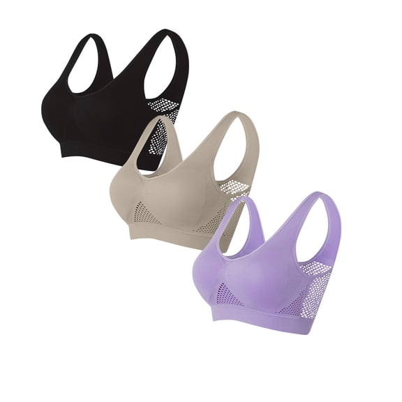 Women's Lightweight Everyday Bras - 3Pc Woman's Solid Color Gathered Together Large Size Daily Bra Underwear No Rims Green 4Xl