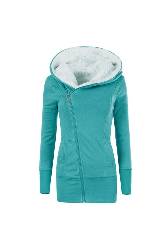 Women's Lightweight Fall Coat Thickened Medium Length Hooded Slim Zipper Casual Sweater