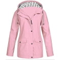 thumbnail image 1 of Women's Lightweight Fashion Rain Jacket With Hood Long Sleeve Windbreaker Zip Up Drawstring Raincoat For Outdoor, 1 of 1