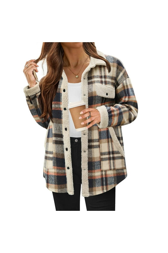 Women's Lightweight Flannel Shirt with Plaid Design and Pockets for Casual Long Sleeve Outwear