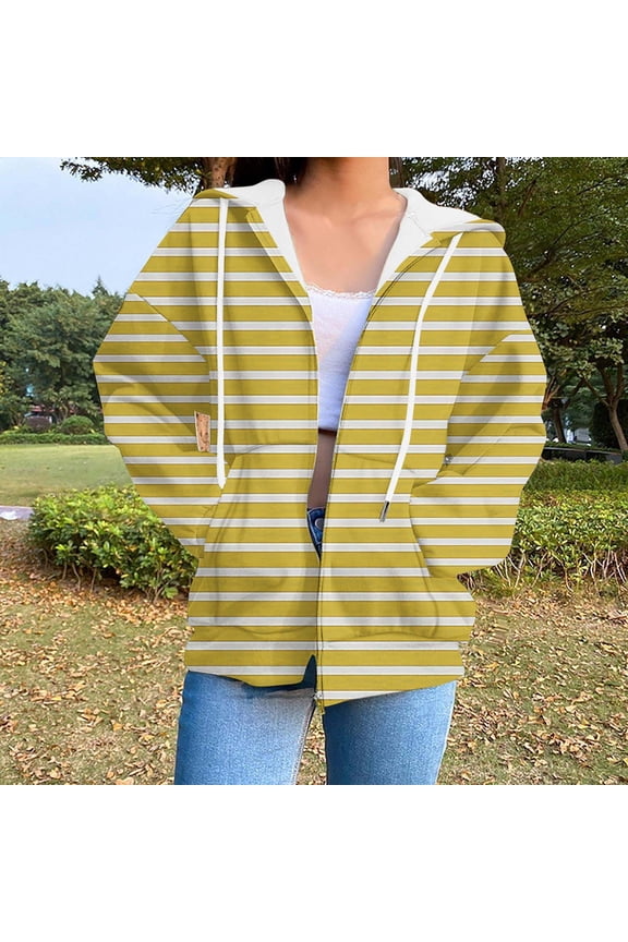 Women's Lightweight Fleece Jacket Printed Zippered Long Sleeve Hooded Sweater Casual Top