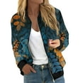 thumbnail image 1 of Women's Lightweight Floral Print Bomber Jacket Casual Zip-Up Long Sleeve Jacket with Pockets for Spring and Fall, 1 of 5