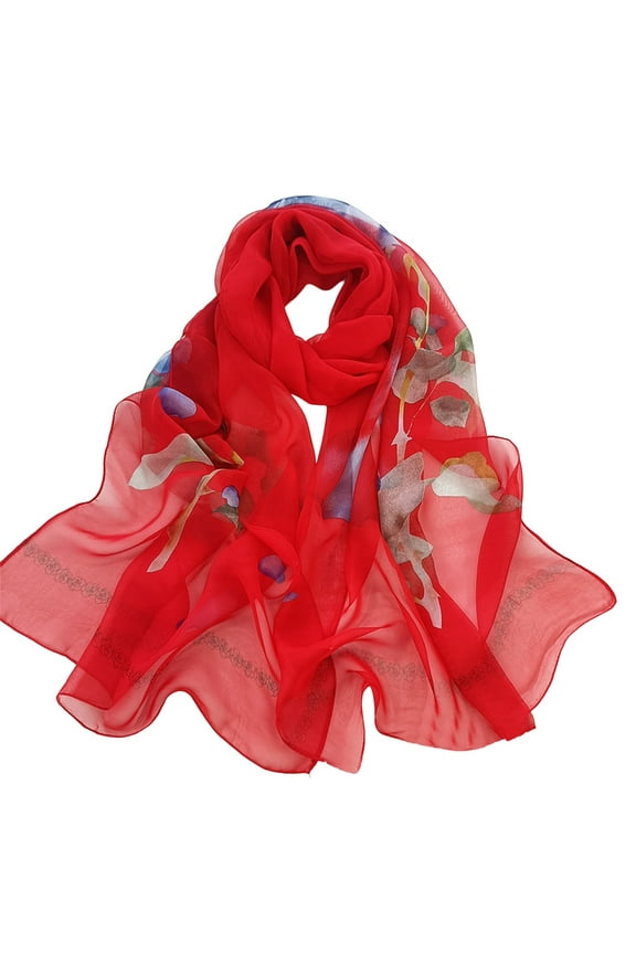 Women's Lightweight Floral Print Chiffon Scarf Sunscreen Shawl Wrap for Spring Summer
