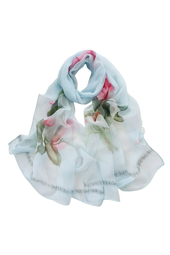 Women's Lightweight Floral Print Chiffon Scarf Sunscreen Shawl Wrap for Spring Summer
