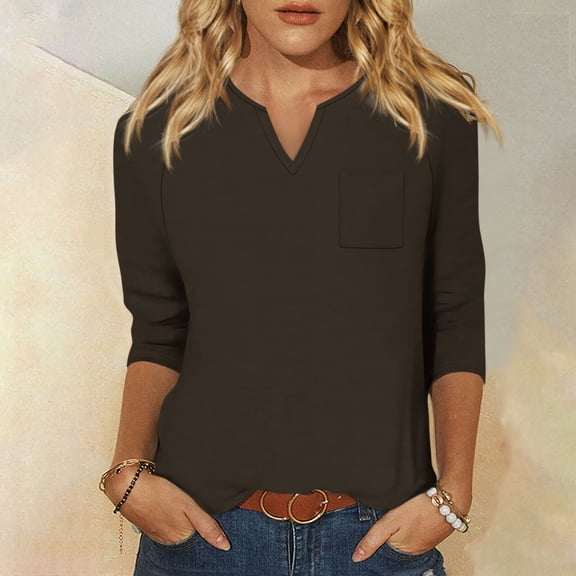 Women's Lightweight Flowy Shirt Women's Fashion Shirt Casual Raglan Sleeve Pocket V Neck 3/4 Sleeve Loose Printed T-shirt Women's Top