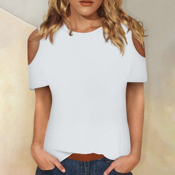 Women's Lightweight Flowy Shirt Women's Fashion Short Sleeves Off The Shoulder Round Neck T Shirts Casual Summer Tops Basic Tees