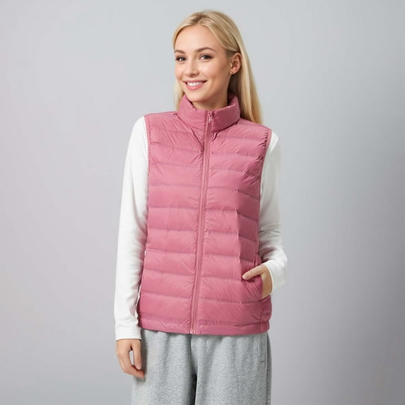 Down Women's Lightweight Foldable Sleeveless Quilted Zipper Thickened Warm Winter Solid Color Jacket Puffy Vest Women down Vests Sleeveless Trench Vest for Women Long Tunic Vests for Women E Vest for