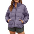 thumbnail image 1 of Women's Lightweight Full Zip Coats Long Sleeve Quilted Oversized Packable Short Padded Puffer Jackets with Pockets (XL, Purple), 1 of 7