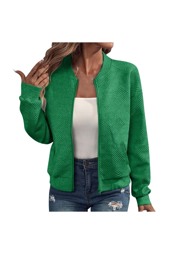 Women's Lightweight Full Zip Cropped Jacket, Spring Autumn Transition Long Sleeve Coat with Pockets, Soft Breathable Air Layer Fabric for Athletic Workout, Sport, and Casual Daily Wear Green1 XL
