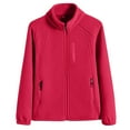 thumbnail image 1 of Women's Lightweight Full Zip Fleece Jacket Winter Warm Long Sleeve Stand Collar Outdoor Coat with Zipper Pockets Solid Color Loose Casual Thermal Coats for Cold Weather, 1 of 6