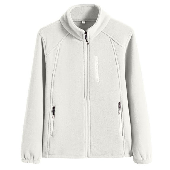 Women's Lightweight Full Zip Fleece Jacket Winter Warm Long Sleeve Stand Collar Outdoor Coat with Zipper Pockets Solid Color Loose Casual Thermal Coats for Cold Weather