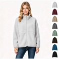 thumbnail image 1 of Women's Lightweight Full Zip Long Sleeve Jacket, Stand Collar Fleece Jacket with Pockets, Women's ,Size S-2XL, 1 of 4