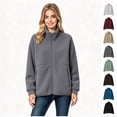 thumbnail image 1 of Women's Lightweight Full Zip Long Sleeve Jacket, Stand Collar Fleece Jacket with Pockets, Women's ,Size S-2XL, 1 of 4