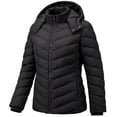 thumbnail image 1 of Women's Lightweight Full-Zip Puffer Jacket with Hood Quilted Waterproof Winter Coat, Black, 1 of 8