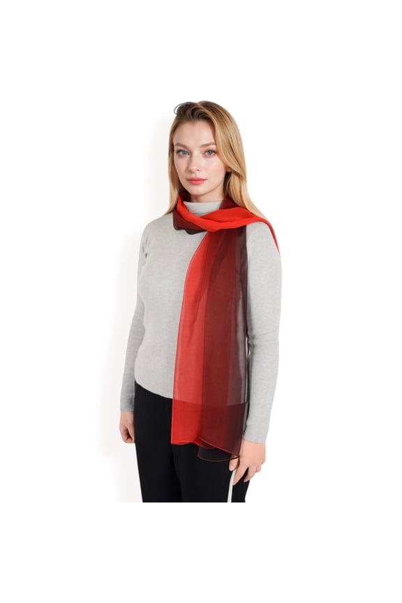 Women's Lightweight Gradient Chiffon Scarves with Flowing Ruffled Edges in Vibrant Multi-Color Designs-Red